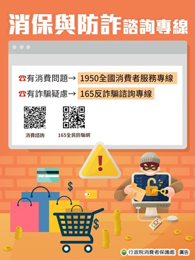 行政院消費者保護處宣導圖卡-消保與防詐諮詢專線