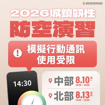 2026城鎮韌性防空演習模擬行動通訊使用受限